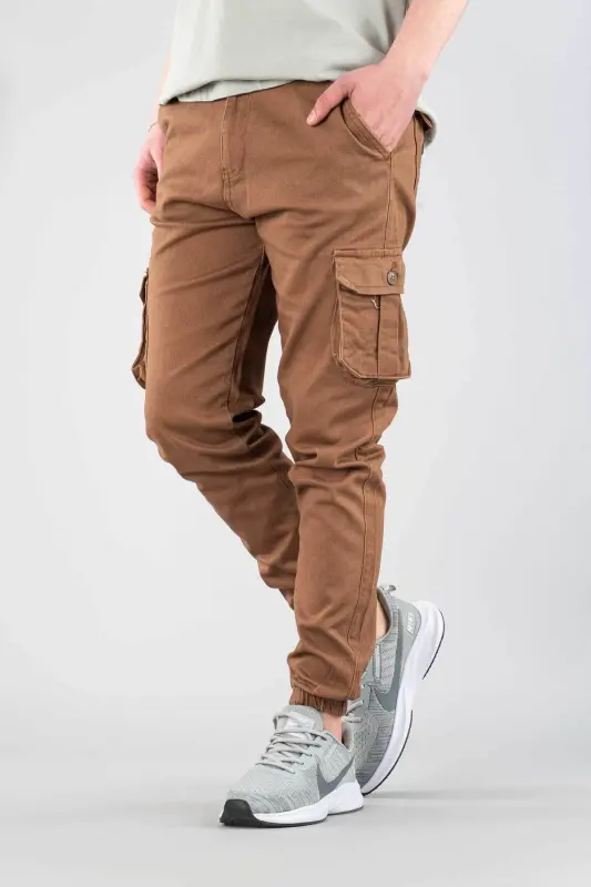 Erkek Kahve Pantolon Kargo Silim Fit-KAHVE - 1