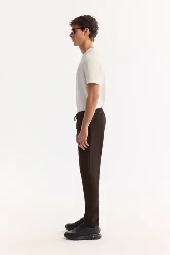 Erkek Kahverengi Beli Lastikli Bağcıklı Duble Paça Jogger Relaxed Fit Pantolon E003000 - Kahve - AVVA (1)