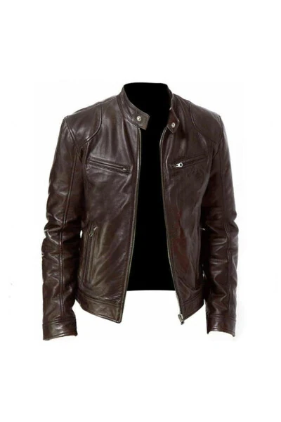 Erkek Kahverengi Hakim Yaka Hakiki Deri - 1