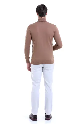 Erkek Kahverengi Regular Fit Desenli Balıkçı Yaka Triko Kazak - Kahverengi - 5