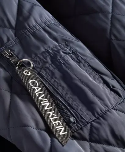 Men's Quilted Baseball Jacket with Rib-Knit Trim - True Navy - 5