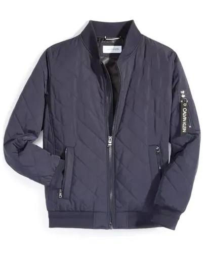 Men's Quilted Baseball Jacket with Rib-Knit Trim - True Navy - 6