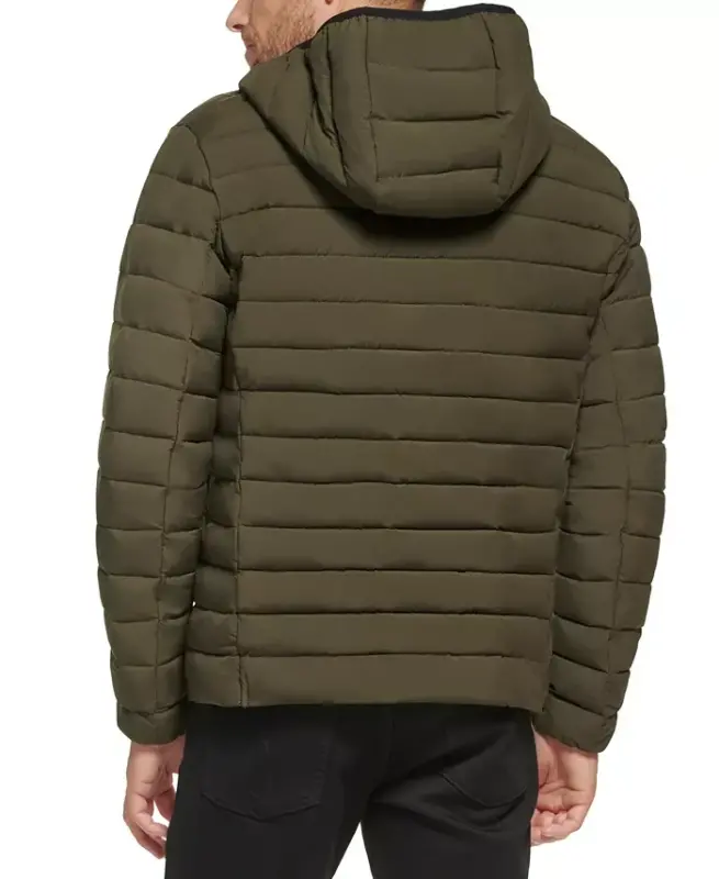 Men's Hooded & Quilted Packable Jacket - Olive - 6