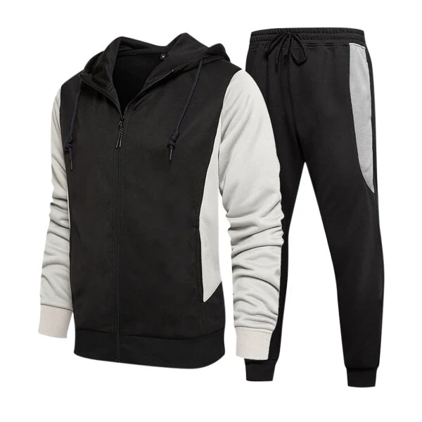 Men's Hooded Athletic Tracksuit Full Zip Casual Jogging Gym Sweat Suits-2#BLACK - JXMVOJ (1)