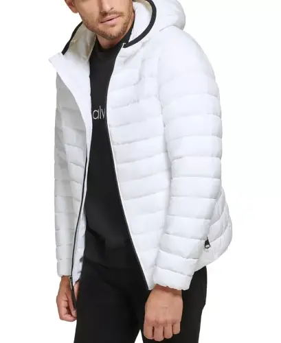 Erkek Kapüşonlu & Kapitone Katlanabilir Mont - Beyaz - 5
