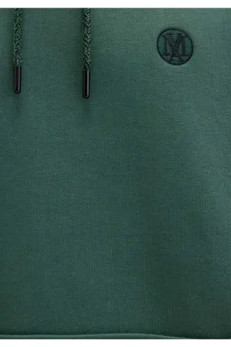065809 Logo Nakışlı Erkek Kapüşonlu Sweatshirt YEŞİL - ORMAN YEŞİLİ - 8