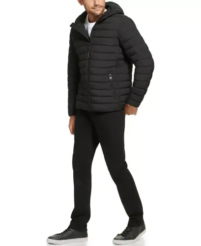 Men's Hooded & Quilted Packable Jacket - Ebony - 4