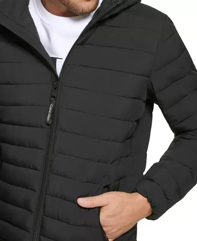 Men's Hooded & Quilted Packable Jacket - Ebony - 5