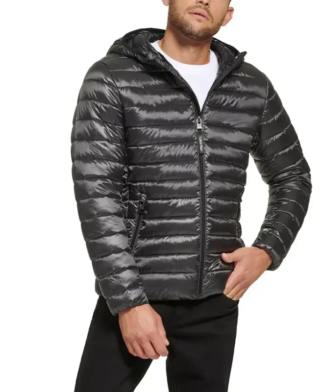 Men's Hooded & Quilted Packable Jacket-Granite Iridescent - 3