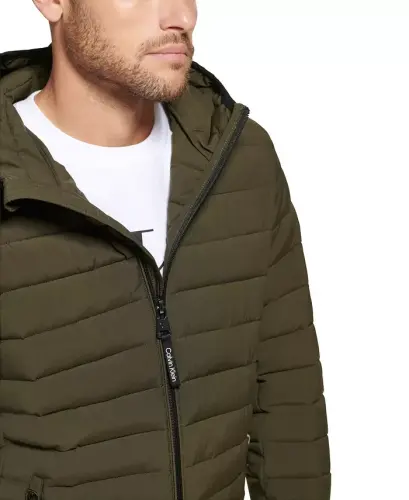 Men's Hooded & Quilted Packable Jacket - Olive - 5
