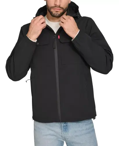 Men's Hooded Rain Jacket - Black - 1