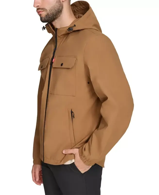 Men's Hooded Rain Jacket - Brown - 3