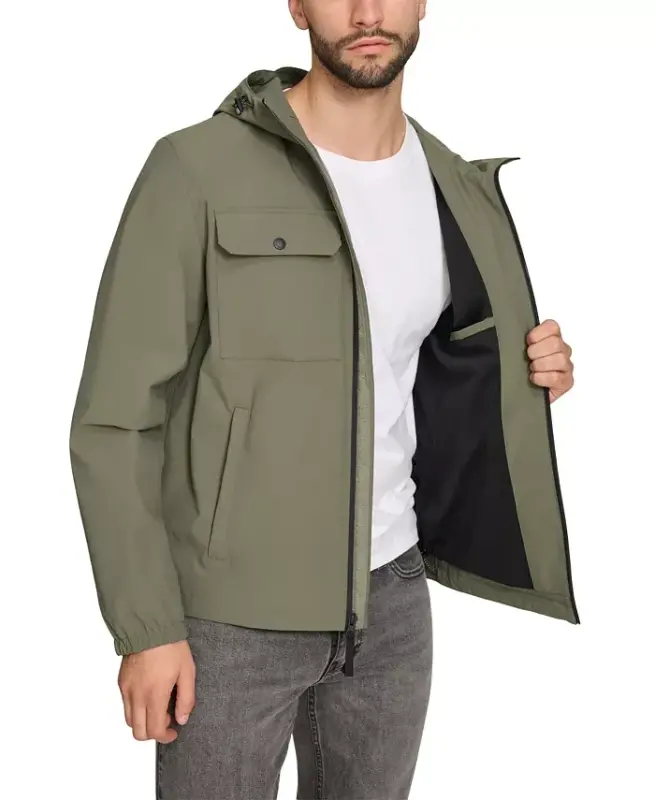 Men's Hooded Rain Jacket - Sage Green - 4