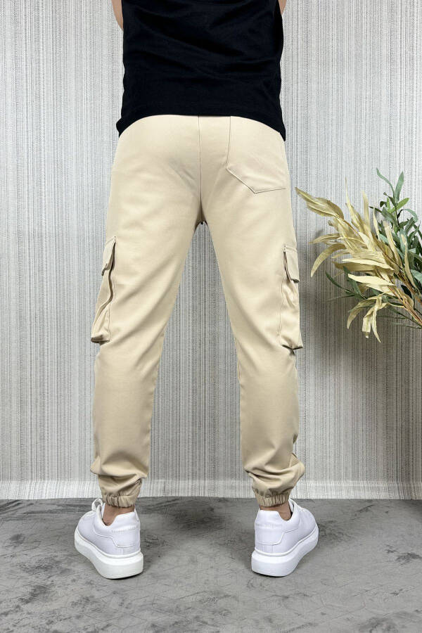 Erkek Kargo Cep Krem Rengi Jogger Pantolon - 6