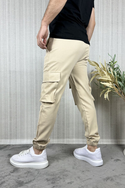 Erkek Kargo Cep Krem Rengi Jogger Pantolon - 7