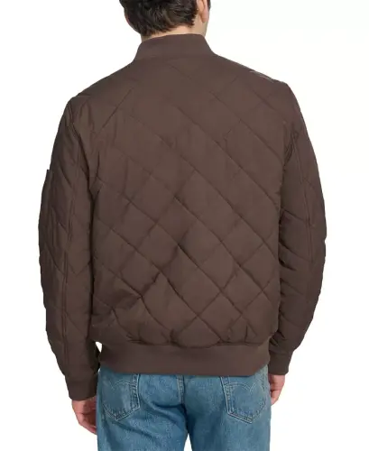 Men's Quilted Fashion Bomber Jacket - Chocolate Brown - 2