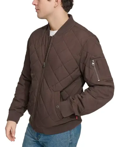 Men's Quilted Fashion Bomber Jacket - Chocolate Brown - 3