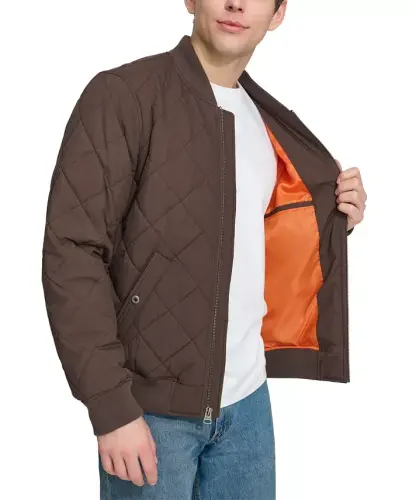 Men's Quilted Fashion Bomber Jacket - Chocolate Brown - 4