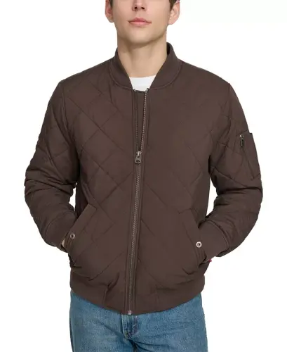 Men's Quilted Fashion Bomber Jacket - Chocolate Brown - 6