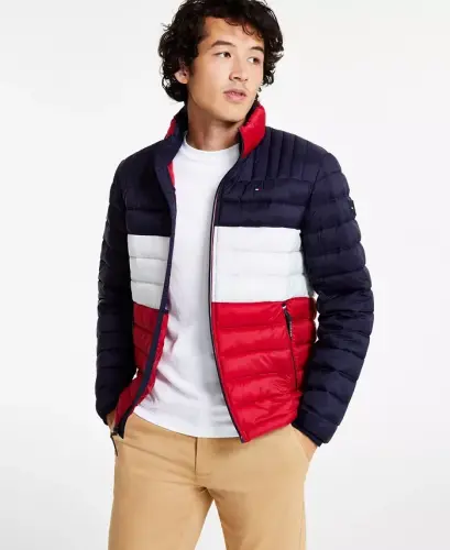 Men's Packable Quilted Puffer Jacket - Mid/Ice/Red Combo (Muf) 