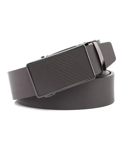 Men's Sliding Buckle Adjustable Leather Ratchet Belt-Grey 