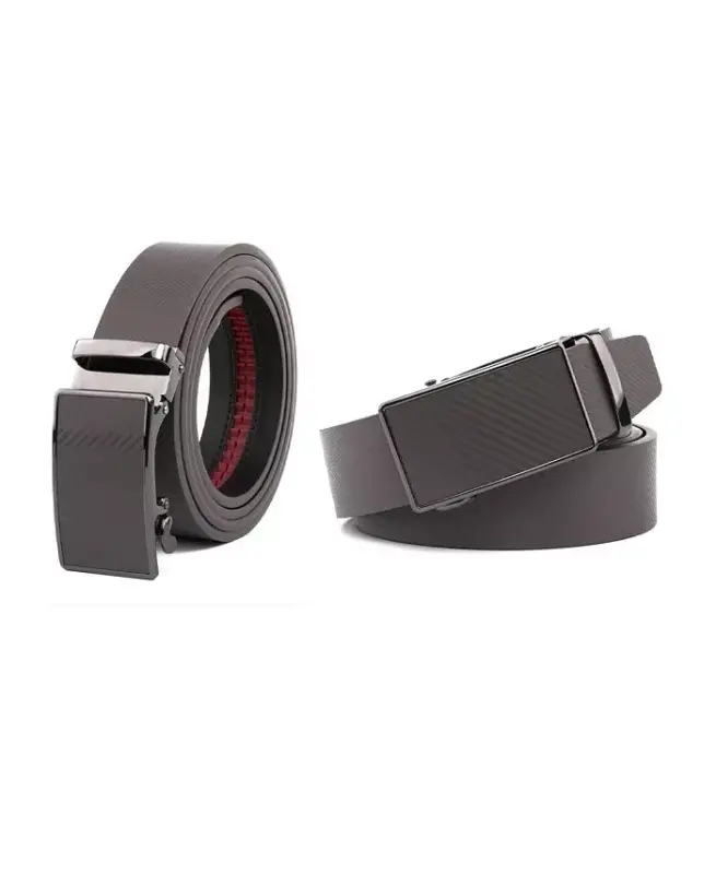 Men's Sliding Buckle Adjustable Leather Ratchet Belt-Grey - 3