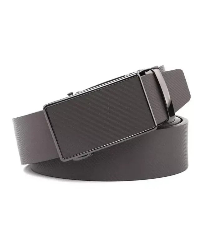 Men's Sliding Buckle Adjustable Leather Ratchet Belt - Grey - 1