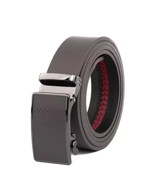 Men's Sliding Buckle Adjustable Leather Ratchet Belt - Grey - 2