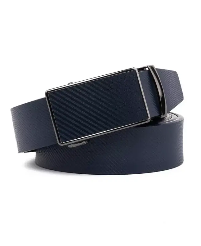 Men's Sliding Buckle Adjustable Leather Ratchet Belt-Navy - 1