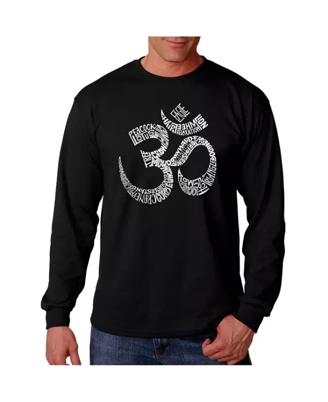 Men's Word Art Long Sleeve T-Shirt- Poses Om - Black - LA POP ART