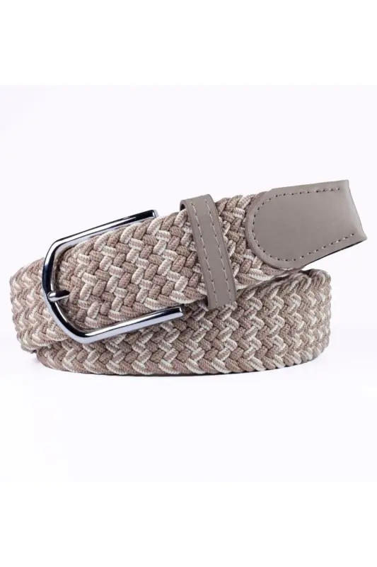 Erkek Kemer 3.50 Cm Örgülü Elastik Streç Özellikli - KREM DESENLİ - 7