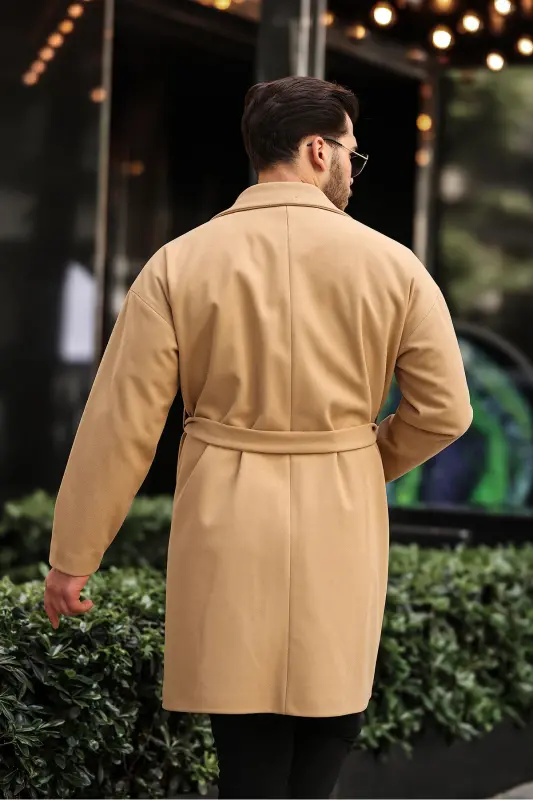 Erkek Kemerli Oversize Rahat Kesim Kaşe Kaban - vizyon - 8