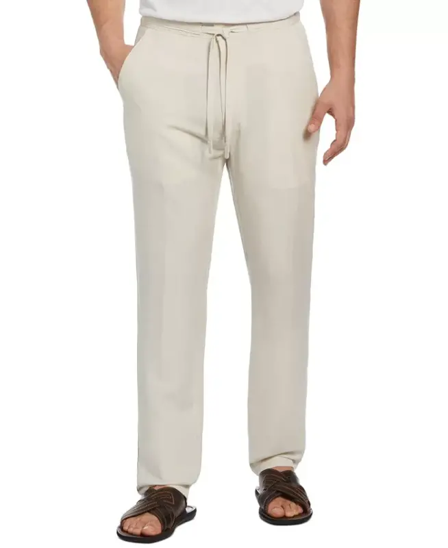 Men's Linen Blend Drawstring Pant - Silver lining - CUBAVERA