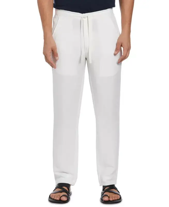 Men's Linen Blend Drawstring Pant-Brilliant White - CUBAVERA