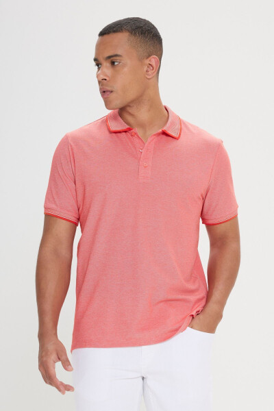 Erkek Kiremit-nar Çiçeği-mor 3'lü Çekmeyen Pamuklu Slim Fit Kıvrılmaz Polo Yaka Tişört-KIREMIT - 3