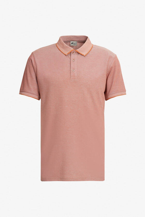 Erkek Kiremit-nar Çiçeği-mor 3'lü Çekmeyen Pamuklu Slim Fit Kıvrılmaz Polo Yaka Tişört-KIREMIT - 6