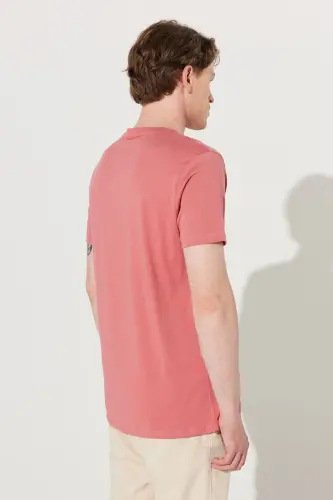 Erkek Kiremit Slim Fit Dar Kesim %100 Pamuk Bisiklet Yaka Basic Tişört - Kiremit - 8
