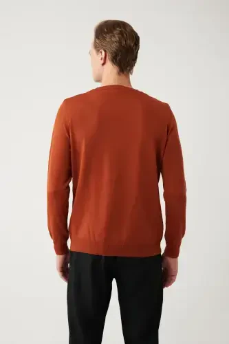 Erkek Kiremit Bisiklet Yaka Yün Karışımlı Triko Regular Fit Kazak B005013-Kiremit - 4