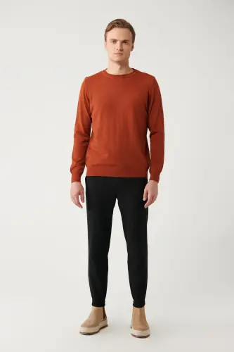 Erkek Kiremit Bisiklet Yaka Yün Karışımlı Triko Regular Fit Kazak B005013 - Kiremit - 5