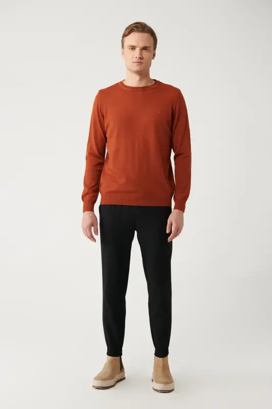 Erkek Kiremit Bisiklet Yaka Yün Karışımlı Triko Regular Fit Kazak B005013 - Kiremit - 5