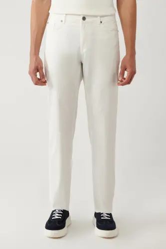 Erkek Kırık Beyaz Klasik Bel 5 Cep Slim Fit Pantolon A41Y3071-Kırık Beyaz - AVVA (1)