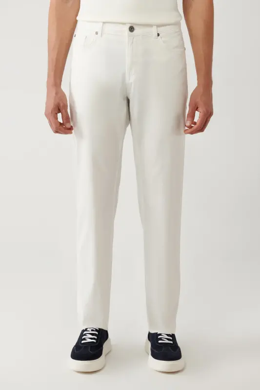 Erkek Kırık Beyaz Klasik Bel 5 Cep Slim Fit Pantolon A41Y3071-Kırık Beyaz - 2