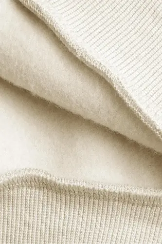 Erkek Kırık Beyaz Krem Ekru Spectacular Baskılı 3 iplik Şardonlu Kapüşonlu Kanguru Cepli Oversize Sa - Ekru-6 - 5