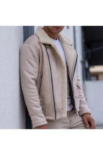 Erkek Kırık Beyaz Napa Deri Çapraz Model Mont - Kırık Beyaz - Oliggopol (1)
