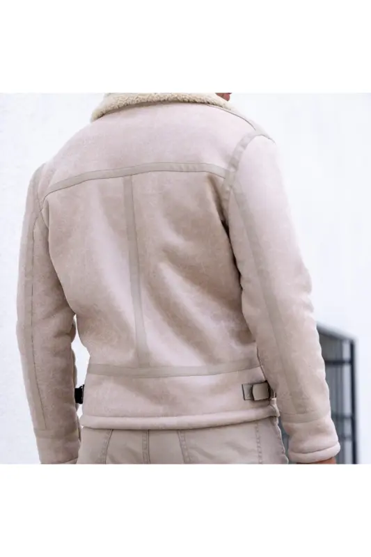 Erkek Kırık Beyaz Napa Deri Çapraz Model Mont - Kırık Beyaz - 4