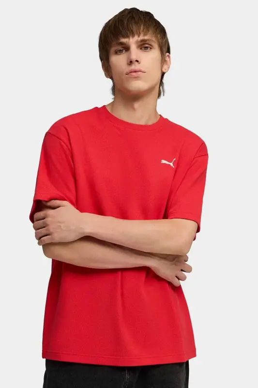 Erkek Kırmızı Bisiklet Yaka Pamuklu T-shirt - Kırmızı-C8 - PUMA