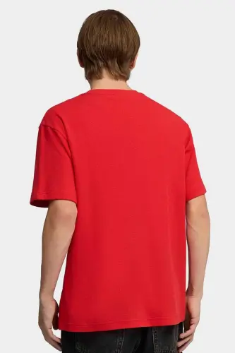 Erkek Kırmızı Bisiklet Yaka Pamuklu T-shirt - Kırmızı-C8 - 2