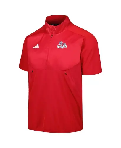Men's Red Fresno State Bulldogs Sideline AEROREADY Raglan Short Sleeve Quarter-Zip Jacket-Red - ADIDAS (1)