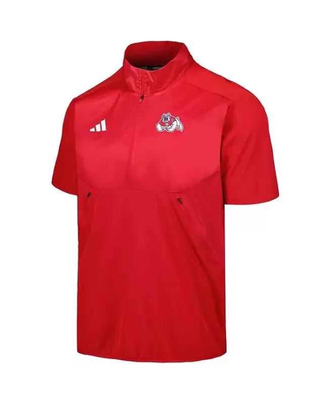 Men's Red Fresno State Bulldogs Sideline AEROREADY Raglan Short Sleeve Quarter-Zip Jacket - Red - 2