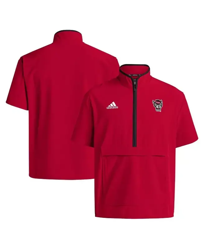 Men's Red NC State Wolfpack Coaches Sideline Half-Zip Short Sleeve Jacket - Red - 1